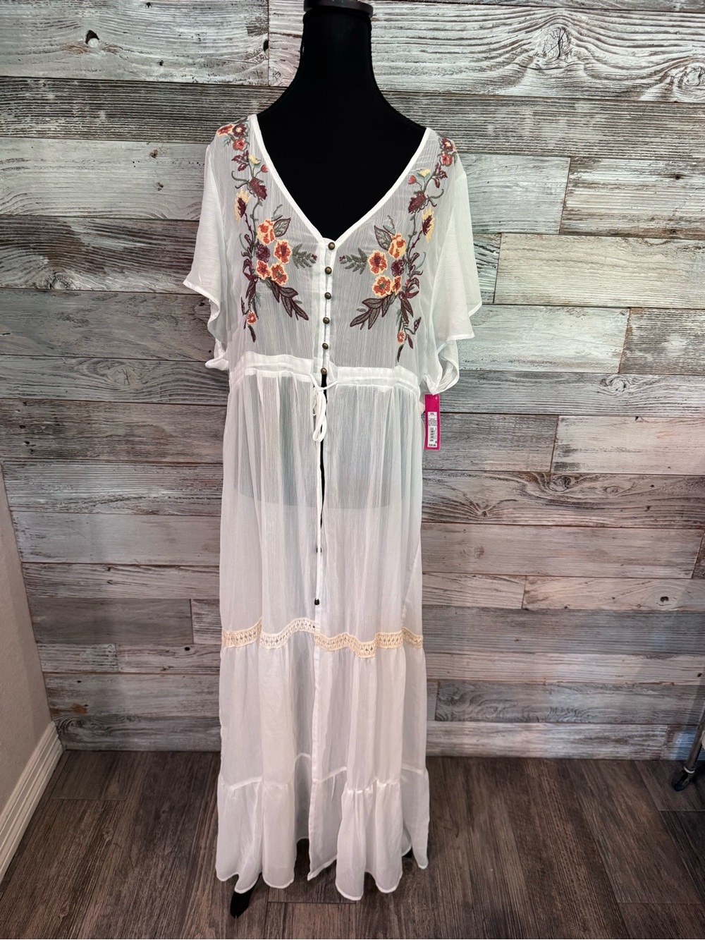 Xhilaration White Maxi Dress with Floral Embroidery